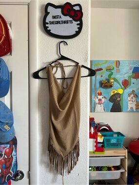 fringe halter tie top